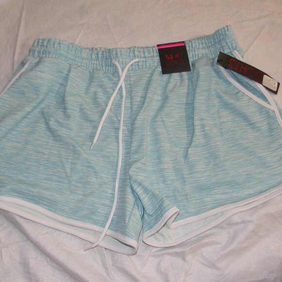 Shosho Blue Space Dye Athletic Shorts Sz L Drawstring Pockets Running Track NWT - Picture 1 of 7